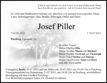 Anzeige von Josef Piller von MGO