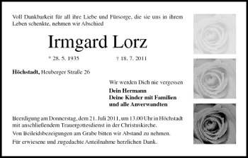 Anzeige von Irmgard Lorz von MGO