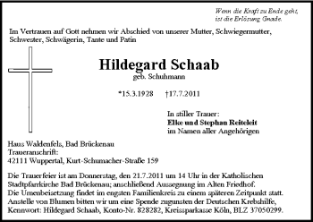 Anzeige von Hildegard Schaab von MGO