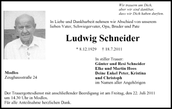 Anzeige von Ludwig Schneider von MGO