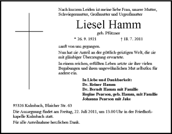 Anzeige von Liesel Hamm von MGO