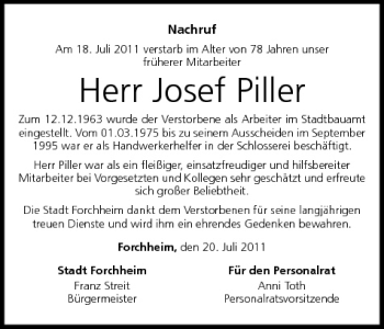 Anzeige von Josef Piller von MGO