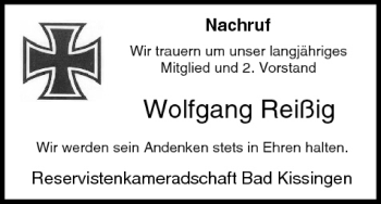 Anzeige von Wolfgang Reißig von MGO