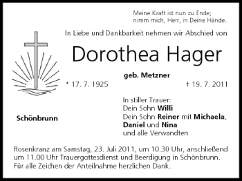 Anzeige von Dorothea Hager von MGO