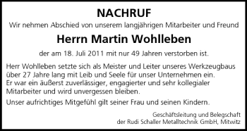 Anzeige von Martin Wohlleben von MGO