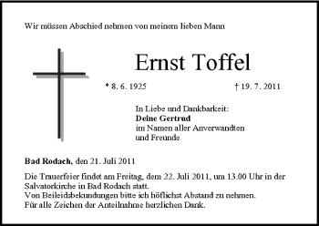 Anzeige von Ernst Toffel von MGO
