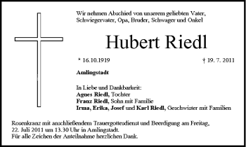Anzeige von Hubert Riedl von MGO