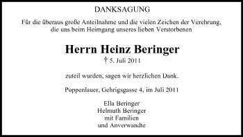 Anzeige von Heinz Beringer von MGO