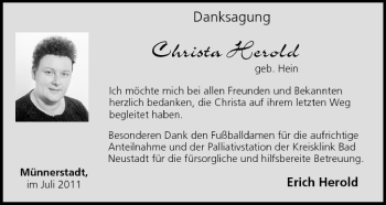 Anzeige von Christa Herold von MGO