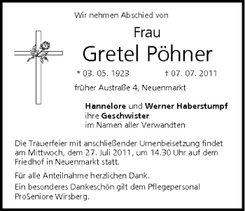 Anzeige von Gretel Pöhner von MGO