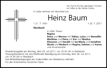 Anzeige von Heinz Baum von MGO