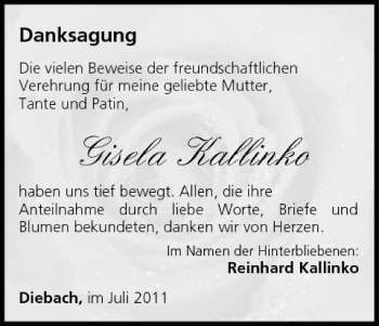Anzeige von Gisela Kallinko von MGO