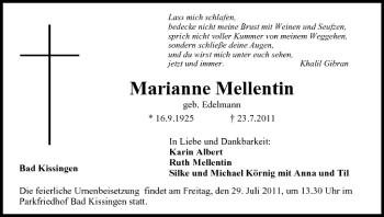 Anzeige von Marianne Mellentin von MGO