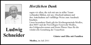 Anzeige von Ludwig Schneider von MGO