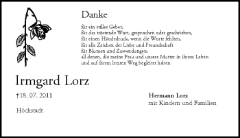 Anzeige von Irmgard Lorz von MGO