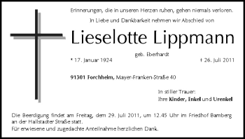Anzeige von Lieselotte Lippmann von MGO