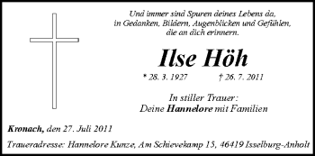 Anzeige von Ilse Höh von MGO