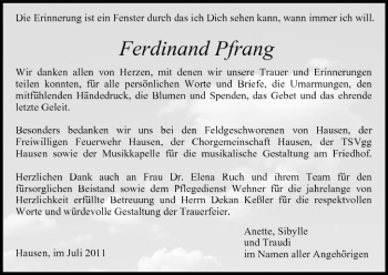 Anzeige von Ferdinand Pfrang von MGO