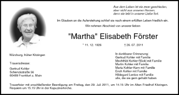 Anzeige von Martha Elisabeth Förster von MGO