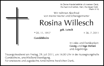 Anzeige von Rosina Willesch von MGO