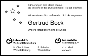 Anzeige von Getrud Bock von MGO