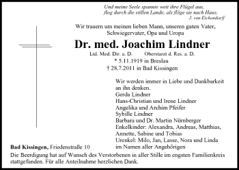 Anzeige von Joachim Lindner von MGO