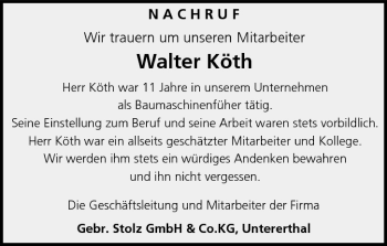 Anzeige von Walter Köth von MGO