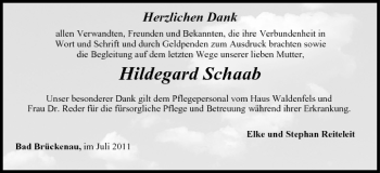 Anzeige von Hildegard Schaub von MGO