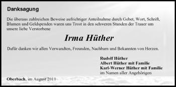 Anzeige von Irma Hüther von MGO
