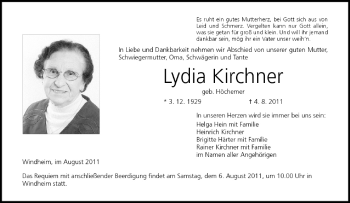 Anzeige von Lydia Kirchner von MGO