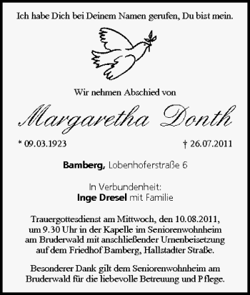 Anzeige von Margaretha Donth von MGO