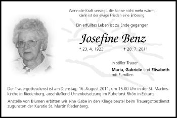 Anzeige von Josefine Benz von MGO
