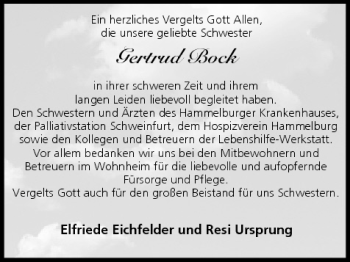 Anzeige von Gertrud Bock von MGO