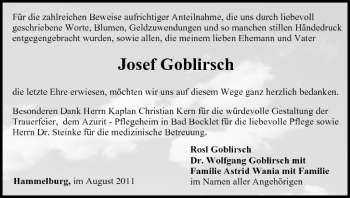 Anzeige von Josef Goblirsch von MGO