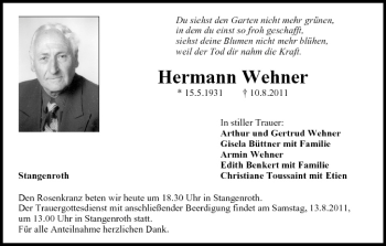 Anzeige von Hermann Wehner von MGO