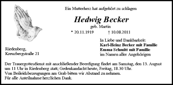 Anzeige von Hedwig Becker von MGO