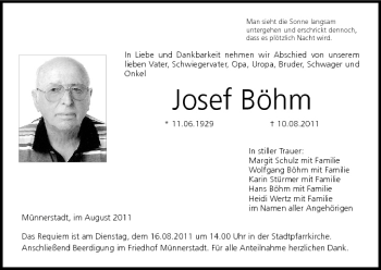 Anzeige von Josef Böhm von MGO