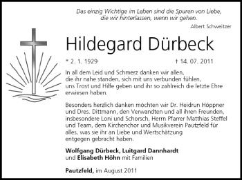 Anzeige von Hildegard Dürbeck von MGO
