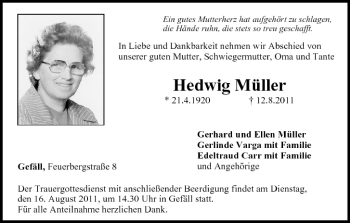 Anzeige von Hedwig Müller von MGO