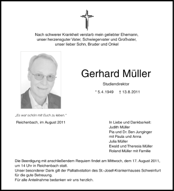 Anzeige von Gerhard Müller von MGO