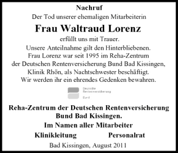 Anzeige von Waltraud Lorenz von MGO