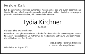 Anzeige von Lydia Kirchner von MGO