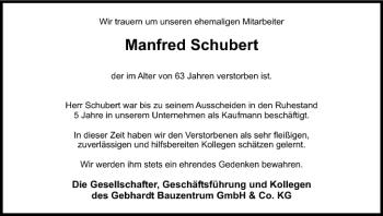 Anzeige von Manfred Schubert von MGO