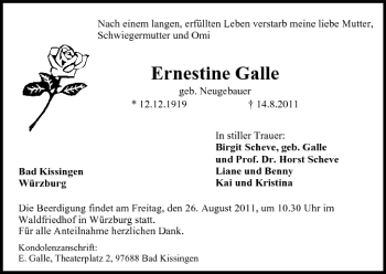 Anzeige von Ernestine Galle von MGO