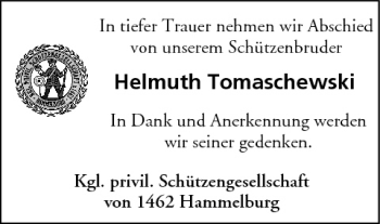 Anzeige von Helmuth Tomaschewski von MGO
