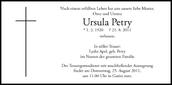 Anzeige von Ursula Petry von MGO