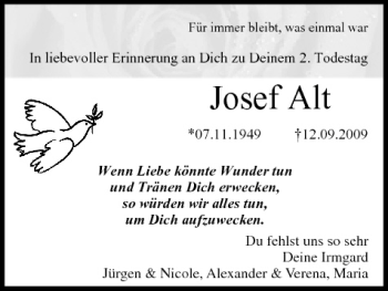 Anzeige von Josef Alt von MGO