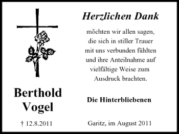 Anzeige von Berthold Vogel von MGO