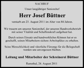 Anzeige von Josef Büttner von MGO