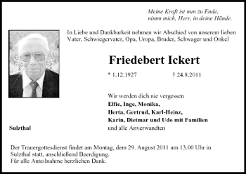 Anzeige von Friedebert Ickert von MGO